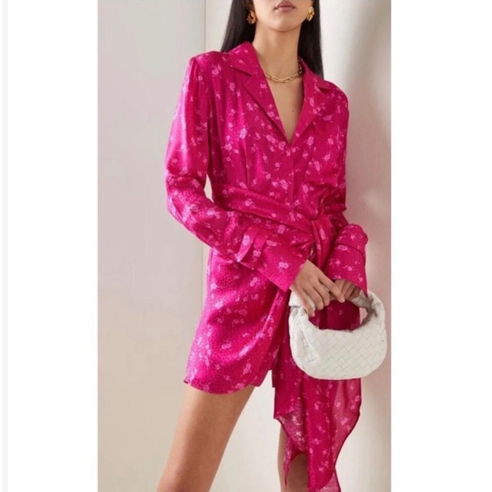 Acler Evanston Fuchsia Pink Floral Jacquard Wrap Mini Dress Size 2